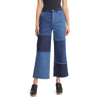 Rails The Getty Patchwork High Waist Crop Wide Leg Jeans in Indigo Patchwork at Nordstrom, Size 23