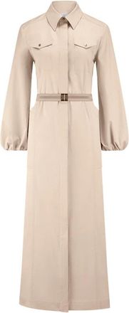 Riani Overhemdjurk met Elastische Riem met Gesp - Dames - Casual kleedjes - Beige - M - Katoen - Kleedjes