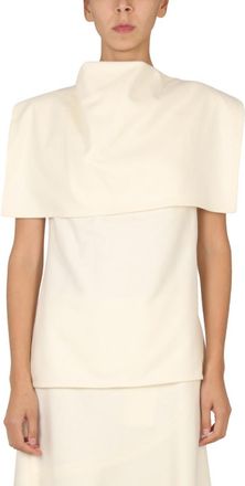 Jil Sander White Solid Mock Collar Top