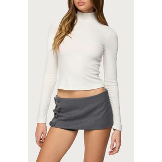 Edikted Saskia Rib Knit Crop Turtleneck in White at Nordstrom, Size X-Large