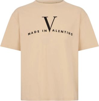 Valentino Garavani Katoenen T-shirt met Logo - Heren - T-shirts - Beige - XL - Katoen - Tops