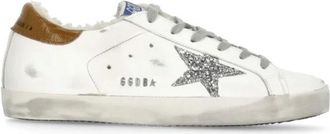 Golden Goose Sneakers, female, White, 3 UK, White Leather Glitter Star Trainers