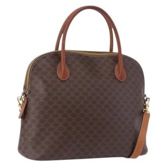 Celine Pre-owned Vintage Macadam Canvas Handtas - Dames - Pre-owned - Bruin - Maat: ONE Size Leer