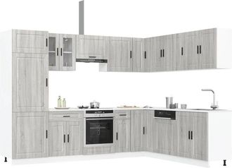 vidaXL Vidaxl - Mueble Cocina Porto Sonoma Gris 14 Pzas Madera Contrachapada