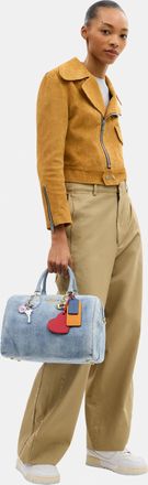 Coach Womens Rowan Large Satchel Bag In Loved Denim With Charms - Dark Blue - One Size