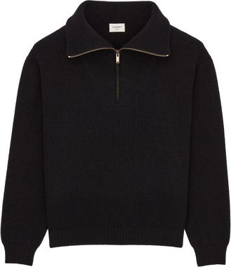 Saint Laurent Trui met halve rits van ribgebreid wol - Heren - Coltruien - Zwart - M - Wol - Truien & Vesten