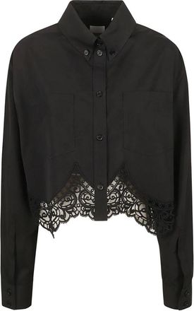 Burberry Macram&eacute; Katoenen Cropped Shirt - Dames - Overhemden - Zwart - 2XS - Katoen - Overhemden
