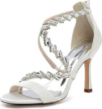 Generic Wedding Bridal Shoes Womens Ankle Strap High Heels 9.5Cm Open Toe Stiletto Sandals Prom Evening Formal Party Shoes,Ivory,10 UK