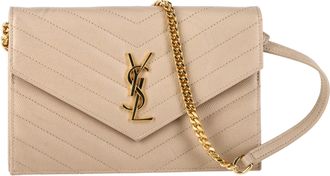 Saint Laurent Pre-owned Womens Classic Cassandra Chain Wallet in Beige Calf Leather Sheepskin - One Size