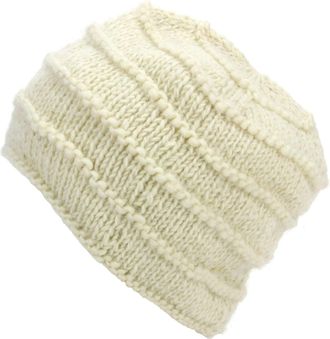 Loud Elephant Hand Knitted Wool Beanie Hat - Plain Cream