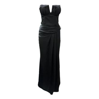 Giulia N Couture Lange Split Rode Loper Jurk - Dames - Feestkleedjes - Zwart - M - Polyester - Kleedjes
