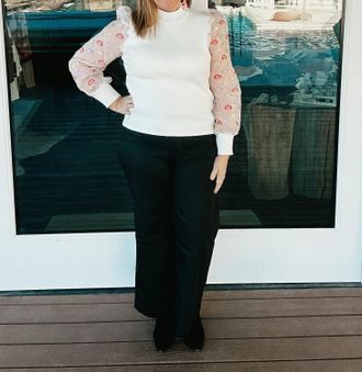 THML Clothing Lorelei Heart Sleeve Blouse In White Multi