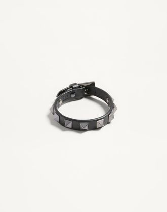Valentino Garavani Rockstud Leather Bracelet With Ruthenium Studs