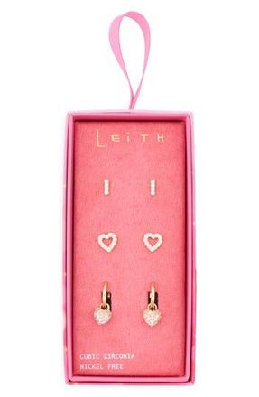 Leith Assorted 3-Pack Earrings Set in Pink- Gold at Nordstrom Rack
