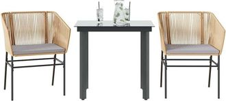 vidaXL Juego De Comedor Jard&iacute;n 3 Piezas Cojines Rat&aacute;n Sint&eacute;tico Marr&oacute;n Vidaxl