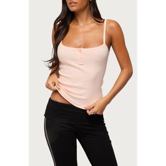 Edikted Channa Henley Tank Top in Pink at Nordstrom, Size X-Small