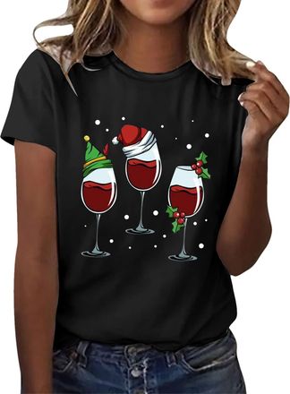 Generic Womens Christmas Tee Shirt Loose Fit Blouse Christmas Graphic T Shirt Womens Funny Cute Cocoa Top Movie Watching Crewneck Short Sleeve Tee Blouse Clot