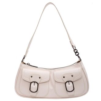 Generic Women Vintage Armpit Bags Double Pockets PU Leather Retro Commuting Bag Y2K Trendy Shopping Bag Large Capacity Daily Shoulder Bag (Beige)