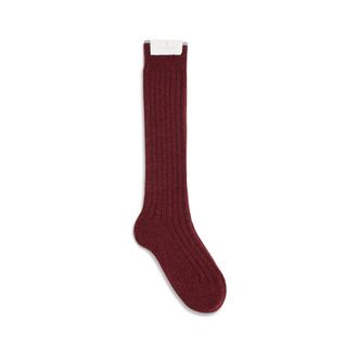 Brunello Cucinelli Brunello Cucinelli Mens Ribbed Knit Socks - Dark Red Cashmere - Size Medium