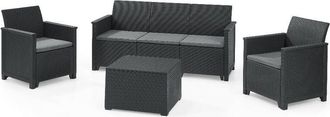 Keter Conjunto Keter 2 Sillones + Sof&aacute; 3 Plazas + Mesa Almacenaje Grafito Emma Lounge