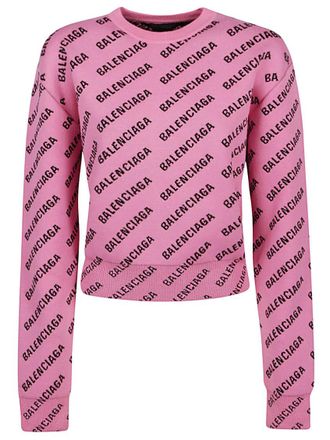 Balenciaga Pink Logo croppet cotton sweater