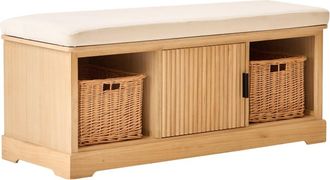 Nordlys Banco con almacenamientos en madera y terciopelo beige