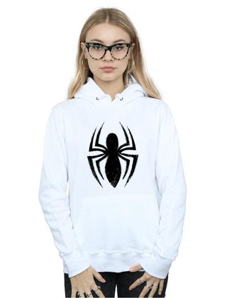 Absolute Cult Marvel Womens Spider-Man Ultimate Spider Logo Hoodie White Small
