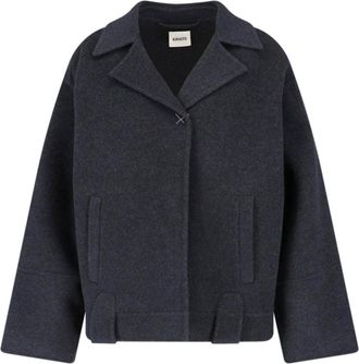 Khaite Textured Grey Wool Jacket with Classic Lapel and Belted Waist