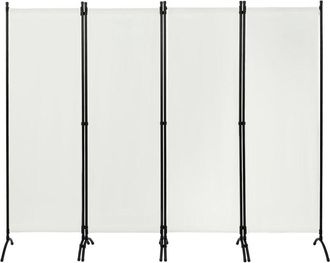 Woltu Biombo Separador De Ambientes De 4 Paneles Con Estructura Y Soporte De Metal, Paneles Separadores De Ambientes Para Hogar Y Oficina, 224x182cm, Crema 