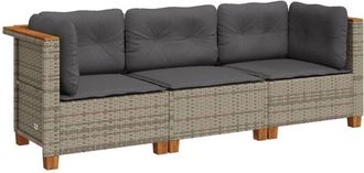 vidaXL Vidaxl - Sof&aacute; De Jard&iacute;n De 3 Plazas Con Cojines Rat&aacute;n Sint&eacute;tico Gris