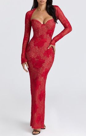 House of CB Lucienne Lace Corset Strapless Gown & Bolero in Red at Nordstrom, Size X-Large A