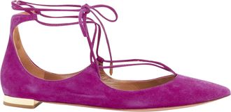 Aquazzura Belgravia Suede Leather Pointy Lace Up Gold Heel Flats