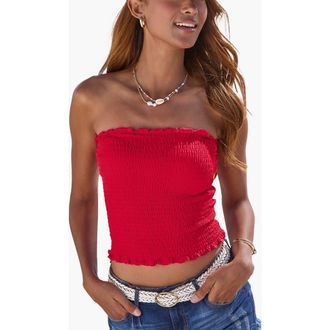 Lascana Womens Smocked Strapless Top in Red at Nordstrom, Size 12