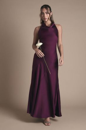 Oasis Womens Cowl Halterneck Satin Maxi Bridesmaid Dress - Purple - Size 10 UK