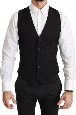 Dolce & Gabbana Black Solid STAFF Slim Fit Waistcoat Mens Vest (Pre-Owned)