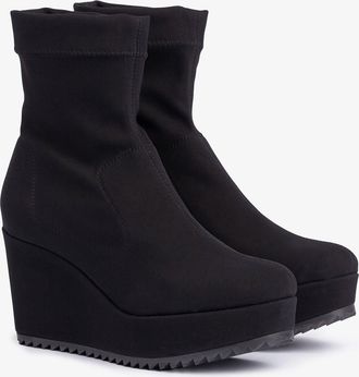 Pedro Garcia Wedge bootie in black stretch microfiber | Urbana | Essentials collection