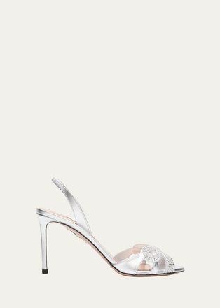 Aquazzura 85mm Ribbon Kiss Metallic Leather Sandals