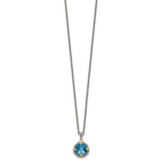 Diamond2Deal Sterling Silver with 14K Accent Round Swiss Blue Topaz Pendant Necklace