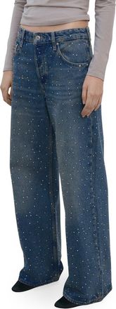 Mango Rhinestone Wide Leg Jeans in Medium Blue at Nordstrom, Size 8