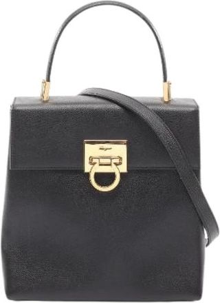 Ferragamo Pre-owned Handbags, female, Black, Size: ONE SIZE Pre-owned Gancini Leather Handbag