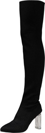 Generic Womens Knit over Knee Boots, Pointed Toe High Heel Thigh High Boots Ladies Ribbed Stretch Design, Pull on Style with Clear Block Heel and Soft Flexibl