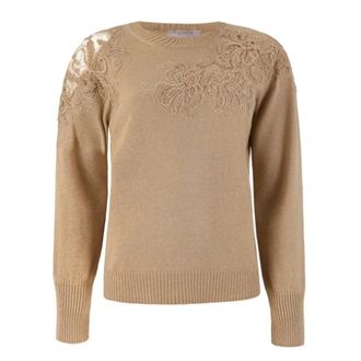 D.exterior Rondgebreide trui - Dames - Ronde hals truien - Beige - S - Truien & Vesten