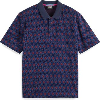 Scotch & Soda Geographic Floral Jacquard Polo in Navy at Nordstrom Rack, Size Small