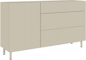 Selsey Selsey Veldio New - Aparador De 1 Puerta Con Frente Acanalado Y 3 Cajones, Greige, 140 Cm