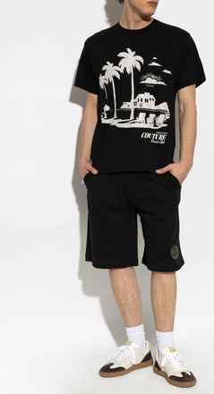 Versace Jeans Couture Sweat Shorts With Logo Patch, Mens, Black