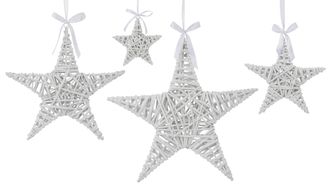 Creativ deco Dekostern »Weihnachtsstern, Weihnachtsdeko« mit Satinband, leicht silberfarben geglittert