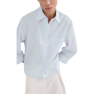 Mango Stripe Cotton Button-Up Shirt in Sky Blue at Nordstrom, Size 10
