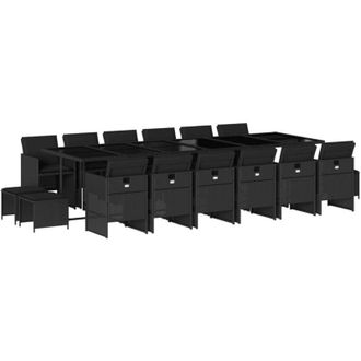 vidaXL Set De Muebles Jard&iacute;n 17 Pzas Con Cojines Rat&aacute;n Sint&eacute;tico Negro Vidaxl
