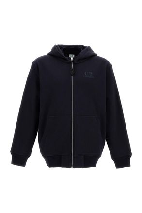 C.P. Company Diagonal Raised Fleece Zip Hoodie with Logo Detail