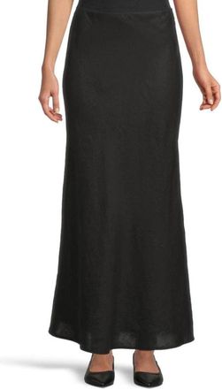 Madewell Womens Madewell Kata Maxi Skirt Jet Black 100% Linen Ruffle Mid Rise DDR2620